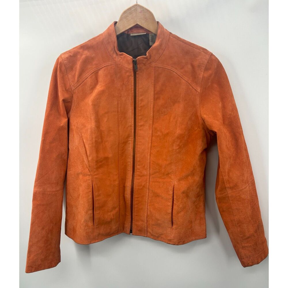 Ruff Hewn vintage orange genuine suede leather cafe racer jacket M